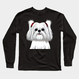 Cute Little Crusty White Dog Maltese Shih Tzu Mom with Fluffy Curly Haired Long Sleeve T-Shirt